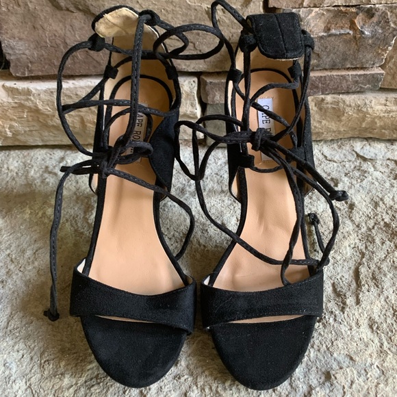 NEW Black Velvet Ankle Laced Strappy Heels - Picture 6 of 8